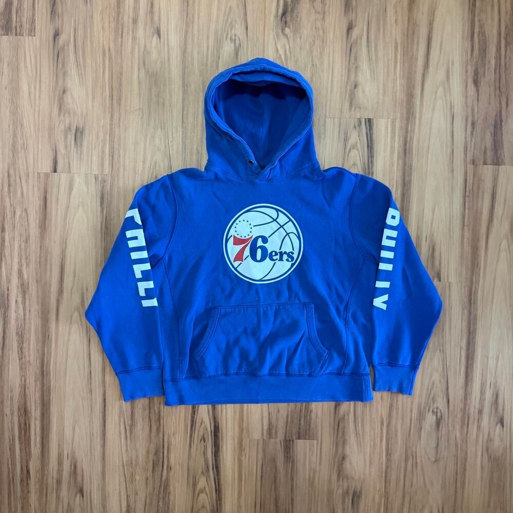 Y2K Philadelphia 76ers Baggy Blue LeBron James Hoodie Gussets Men’s Size Large
